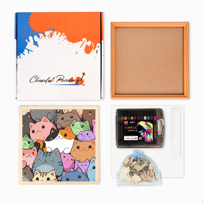 Runda små kattungar - Träpussel att färglägga