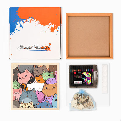 Runda små kattungar - Träpussel att färglägga