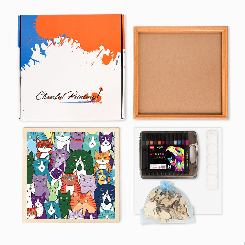 Konstiga katter - Träpussel att färglägga