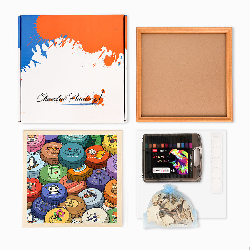 Färgglada mössor - Träpussel att färglägga