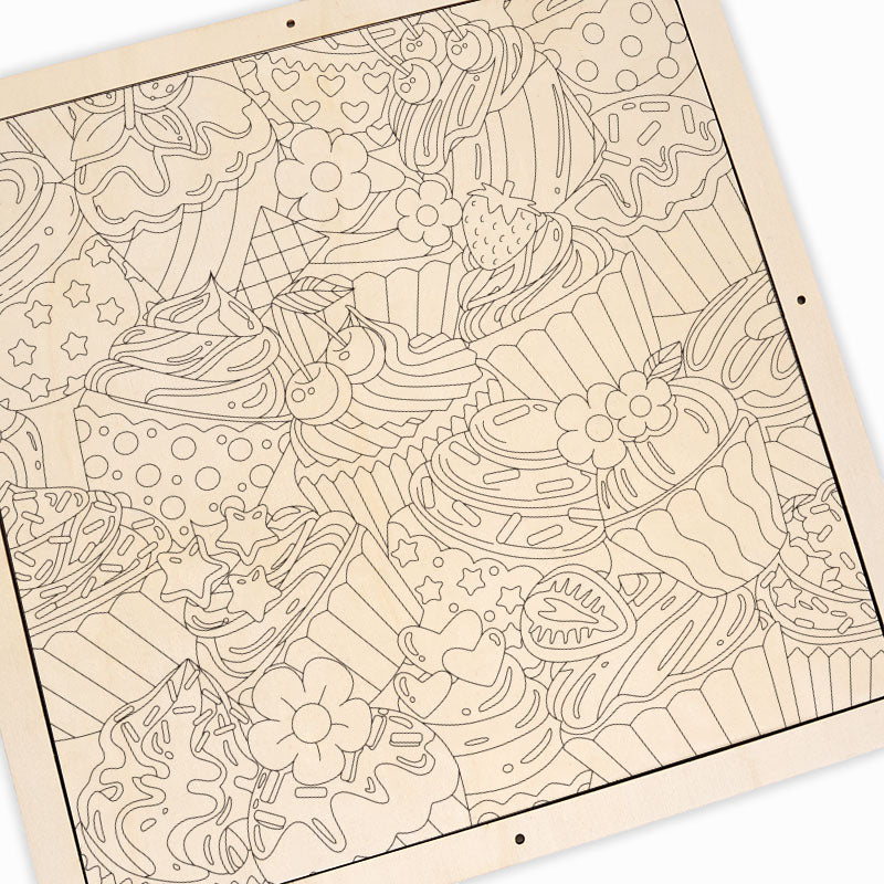 Söta muffins - Träpussel att färglägga