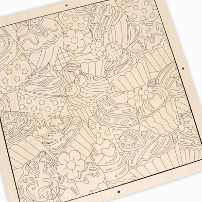 Söta muffins - Träpussel att färglägga