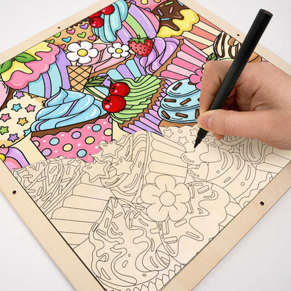 Söta muffins - Träpussel att färglägga