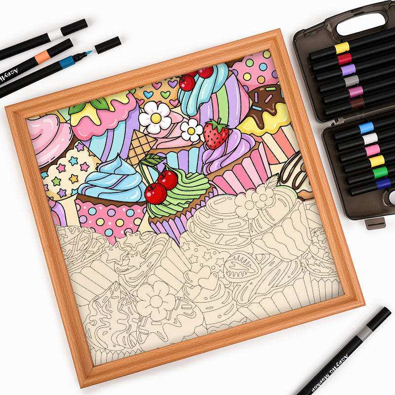 Söta muffins - Träpussel att färglägga