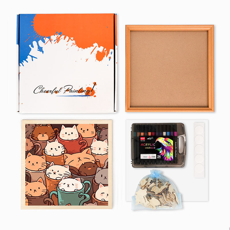 Katter i koppar - Träpussel att färglägga