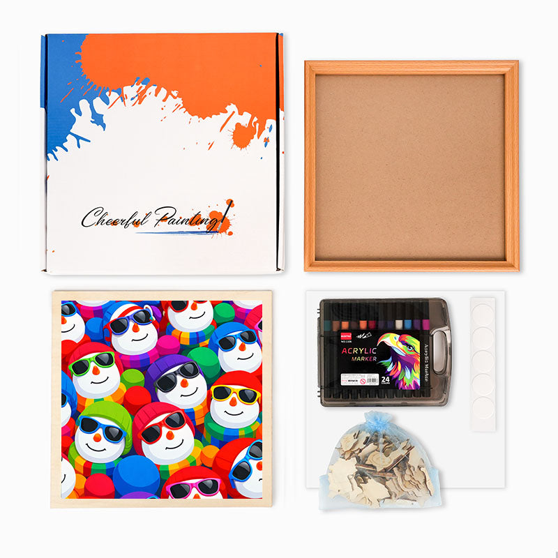 Coola snögubbar - Träpussel att färglägga