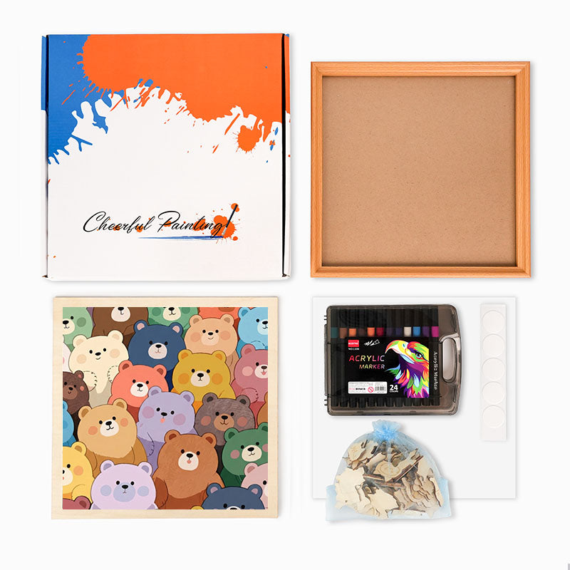 Söta björnar - Träpussel att färglägga