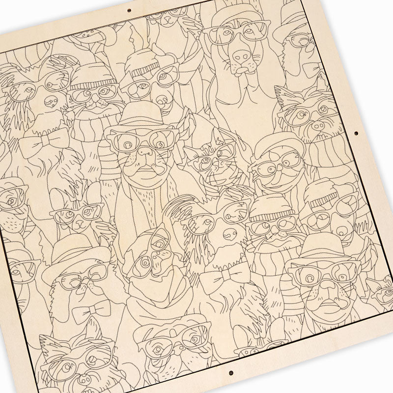 Hundar med glasögon - Träpussel att färglägga