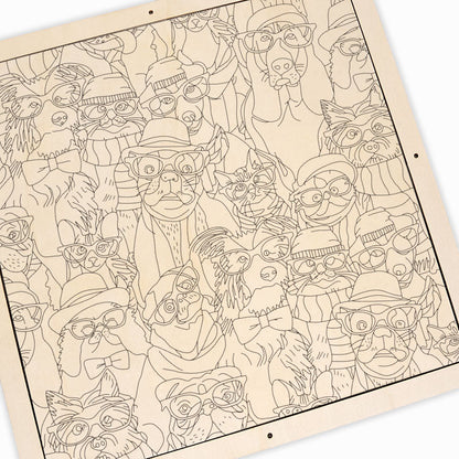 Hundar med glasögon - Träpussel att färglägga