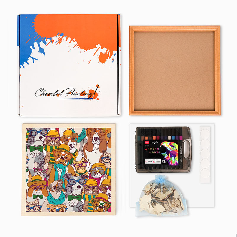 Hundar med glasögon - Träpussel att färglägga