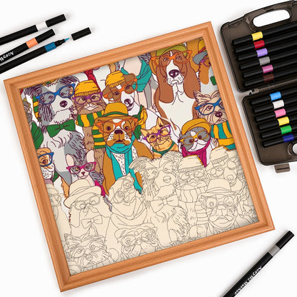 Hundar med glasögon - Träpussel att färglägga
