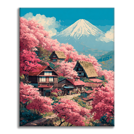 Sakura Villa vid berget Fuji - Måla efter siffror