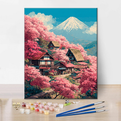 Sakura Villa vid berget Fuji - Måla efter siffror