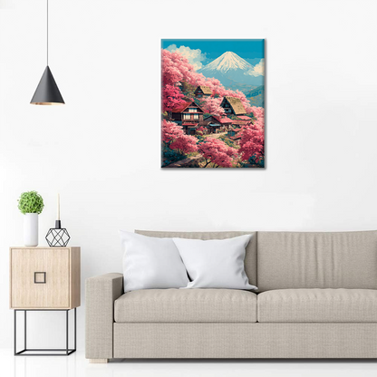Sakura Villa vid berget Fuji - Måla efter siffror