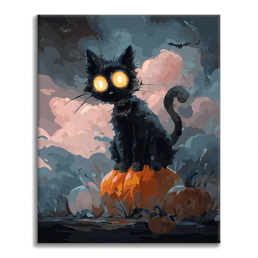 Halloween Svart Katt - Måla efter siffror
