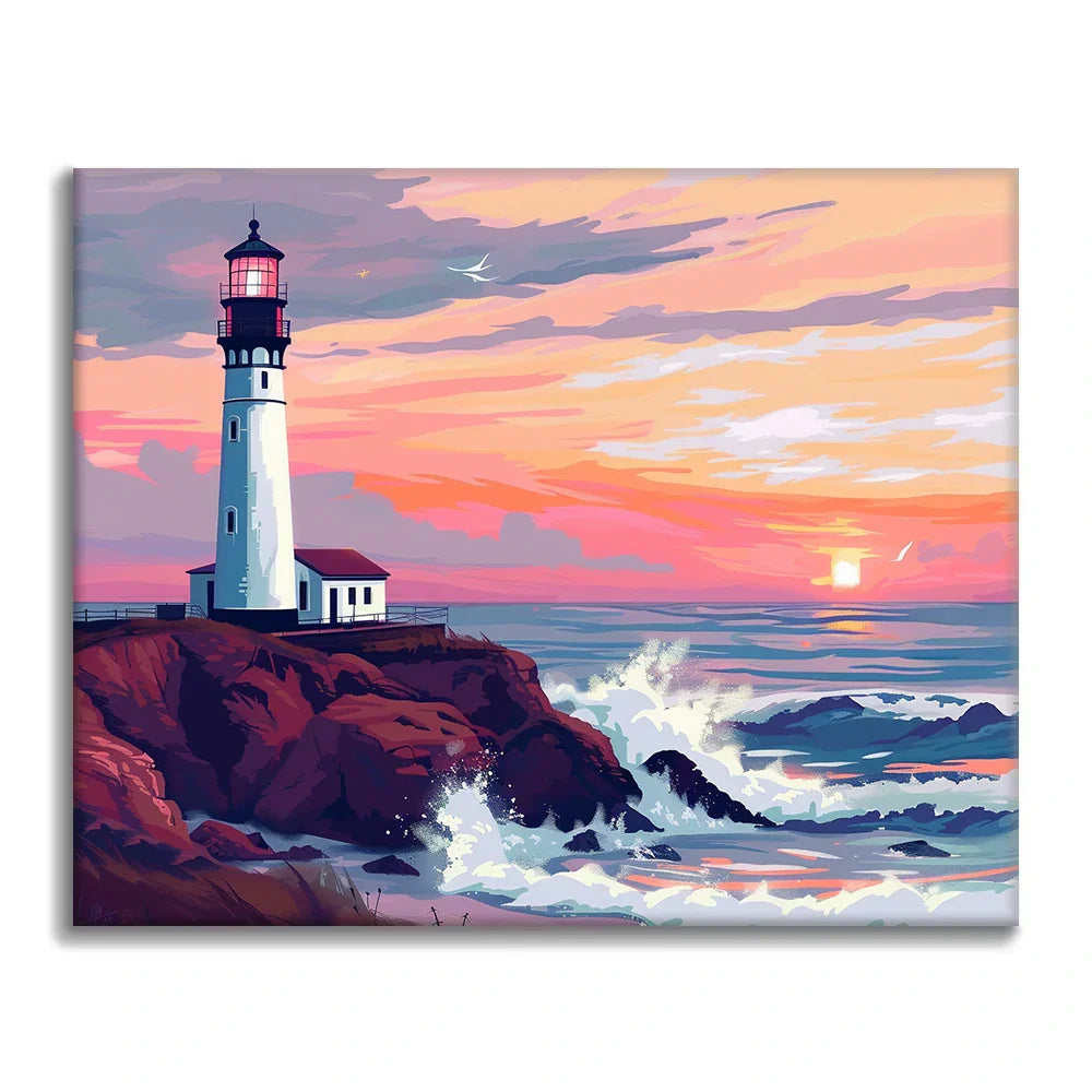 Fyr vid solnedgången - Måla efter siffror