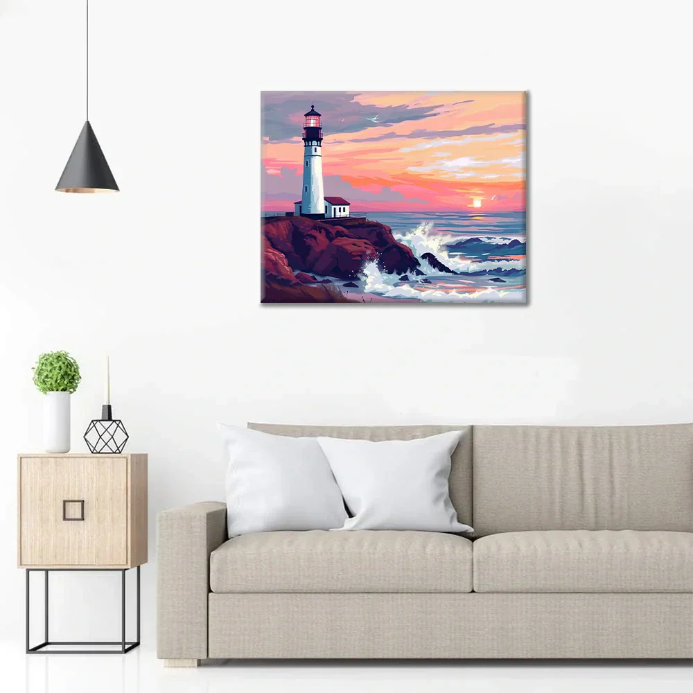 Fyr vid solnedgången - Måla efter siffror