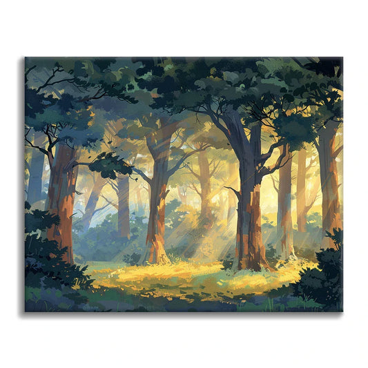 Solbelyst skog - Måla efter siffror