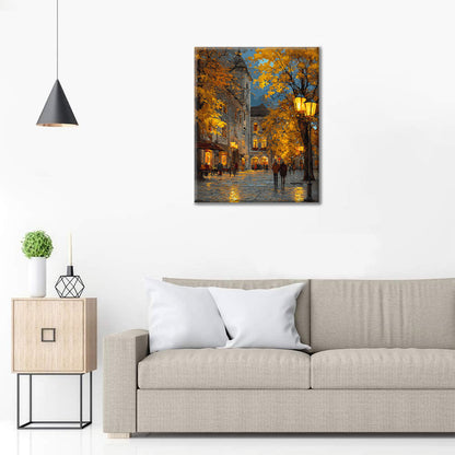 Höstkväll i en liten stad - Måla efter siffror