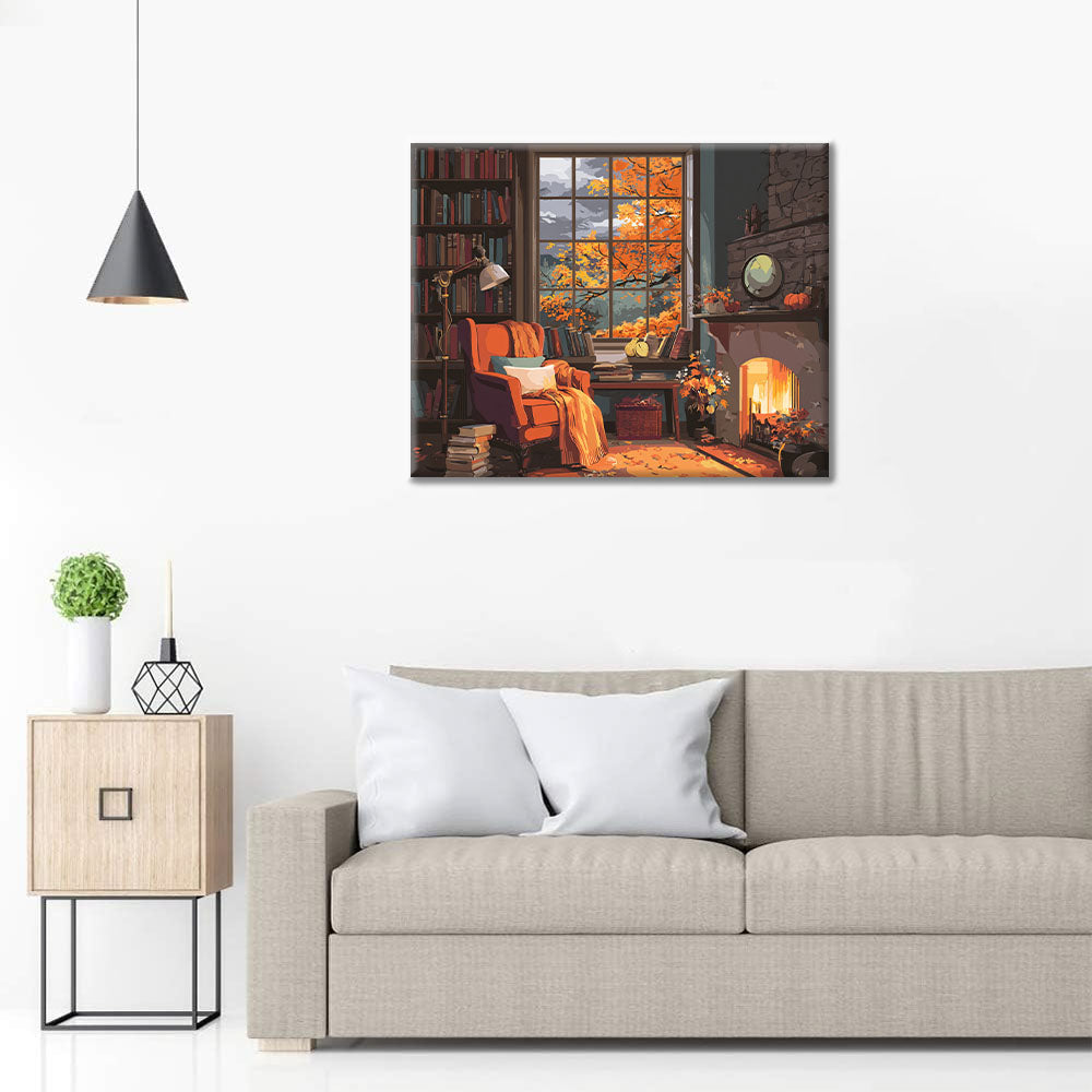 Höstlig eldstadsretreat - Måla efter siffror