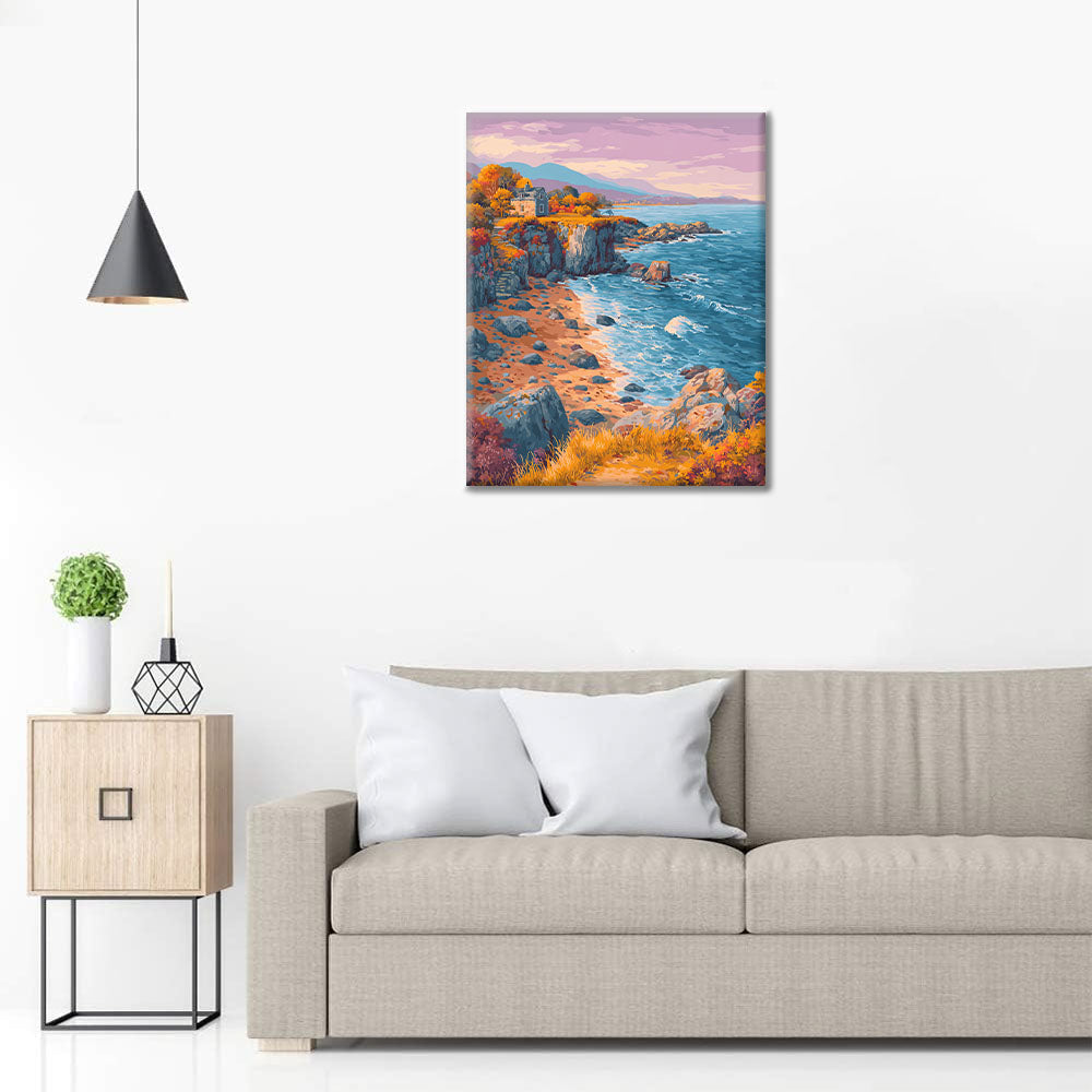 Höststuga vid havet - Måla efter siffror