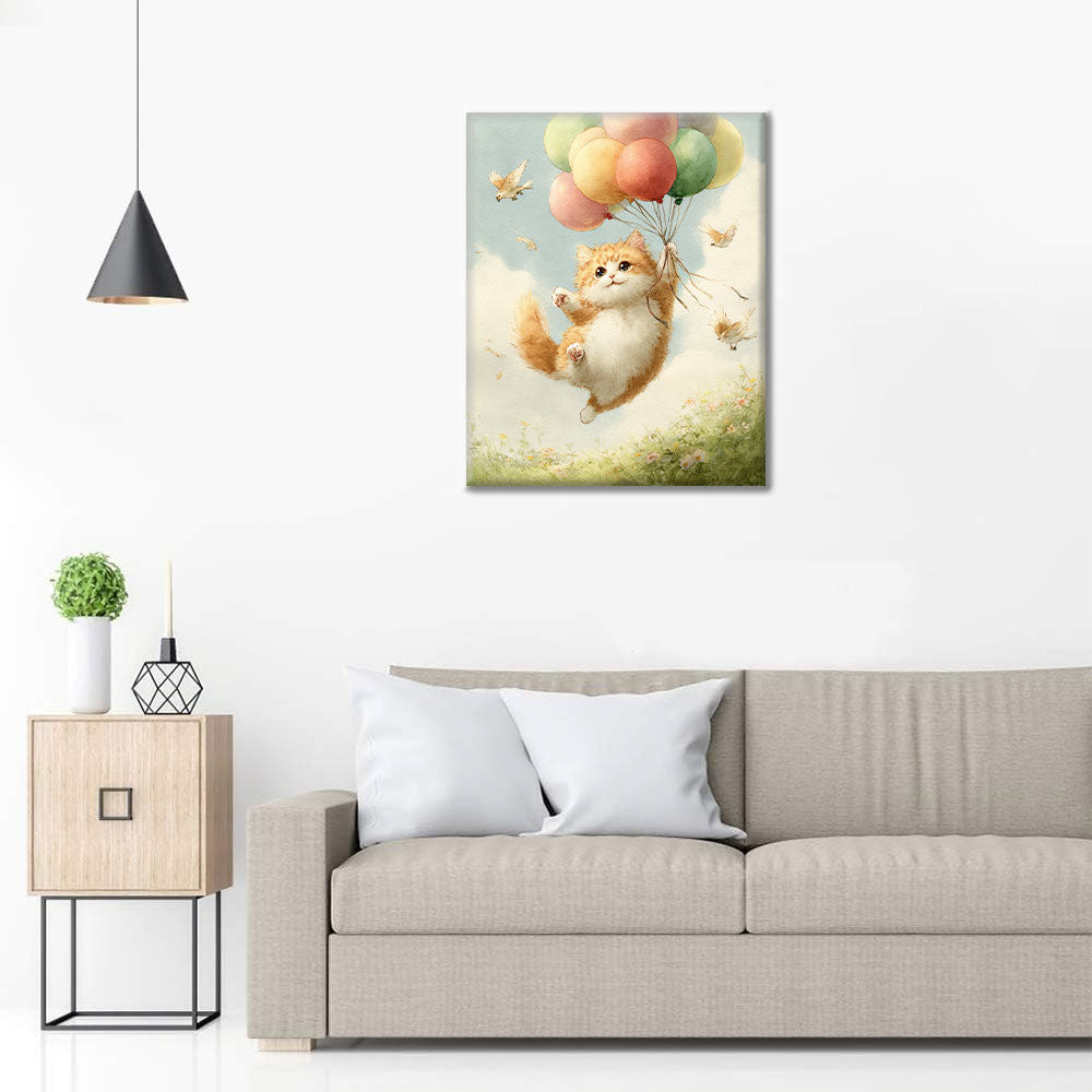 Kattens ballongfärd - Måla efter siffror