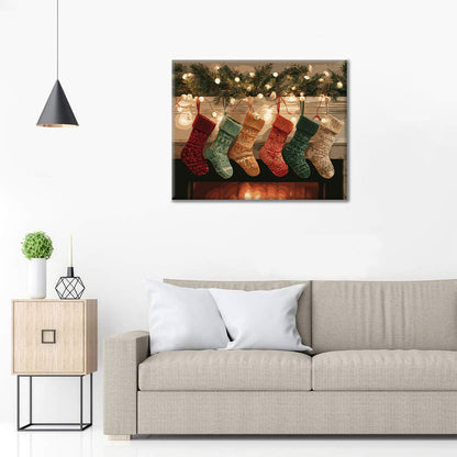 Julstrumpor vid elden - Måla efter siffror