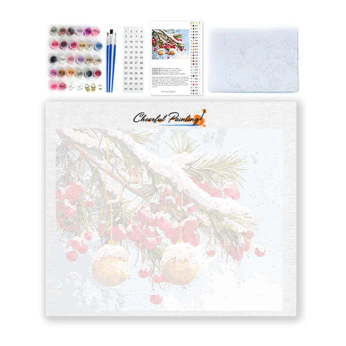 Vintergrenar med ornament - Måla efter siffror