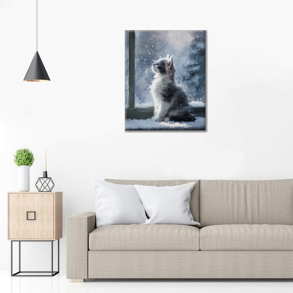 Kattunge i fallande snö - Måla efter siffror