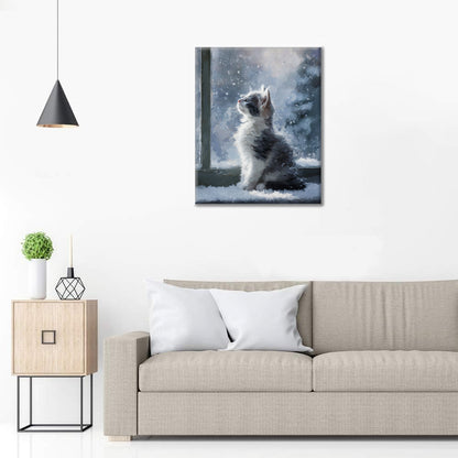 Kattunge i fallande snö - Måla efter siffror