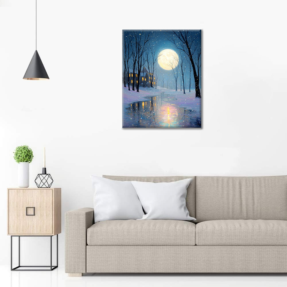 Månbelyst snö - Måla efter siffror