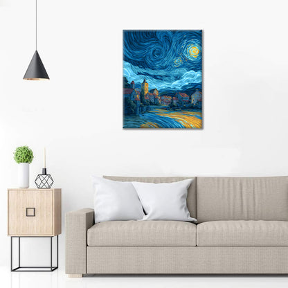 Stjärnklar nattby - Måla efter siffror