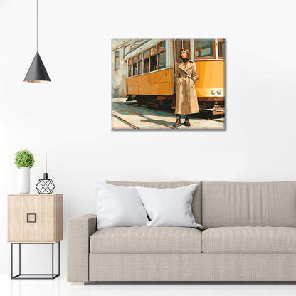 Kvinna vid spårvagn - Måla efter siffror