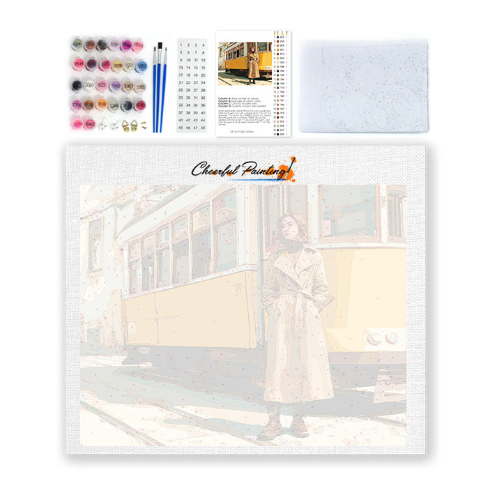 Kvinna vid spårvagn - Måla efter siffror