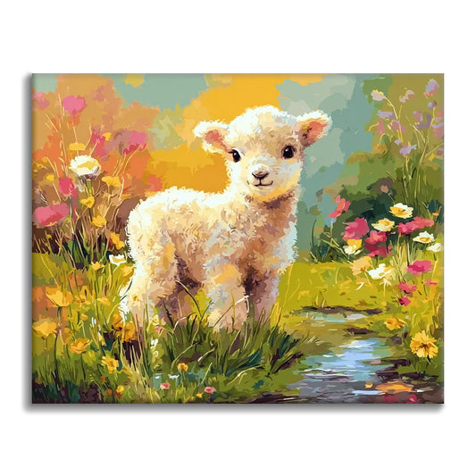 Blommor och lamm - Måla efter siffror