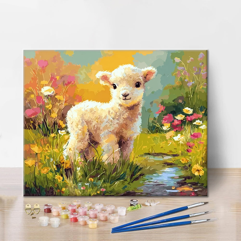 Blommor och lamm - Måla efter siffror