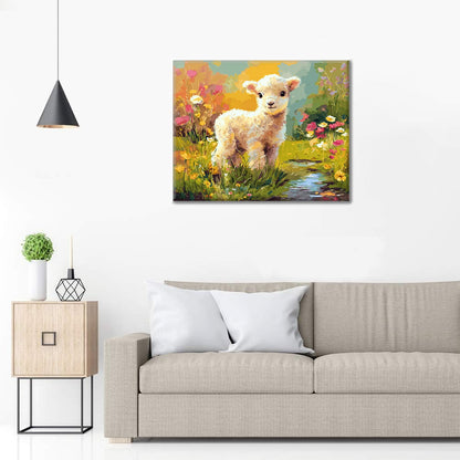 Blommor och lamm - Måla efter siffror