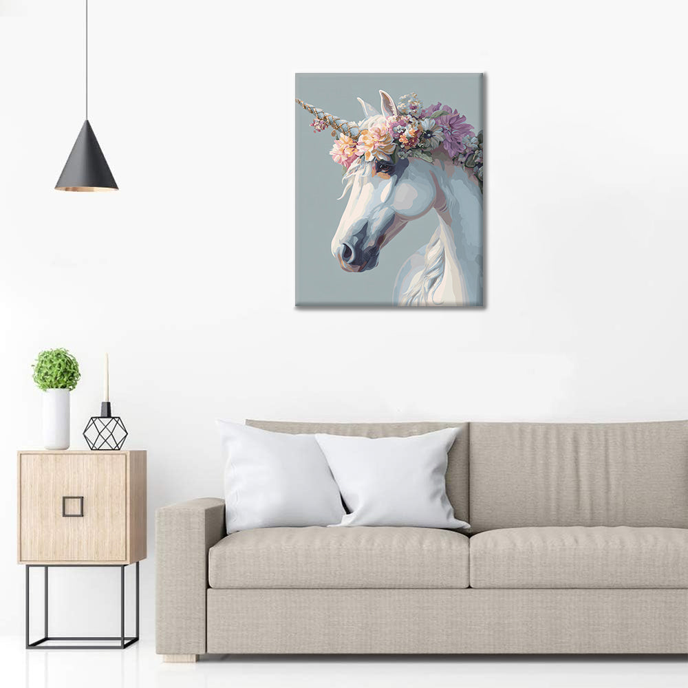 Vit enhörning - Måla efter siffror