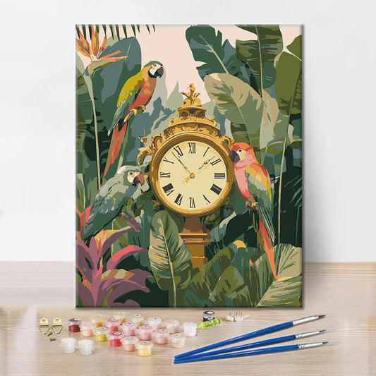 Papegojan som tittar på tiden - Måla efter siffror