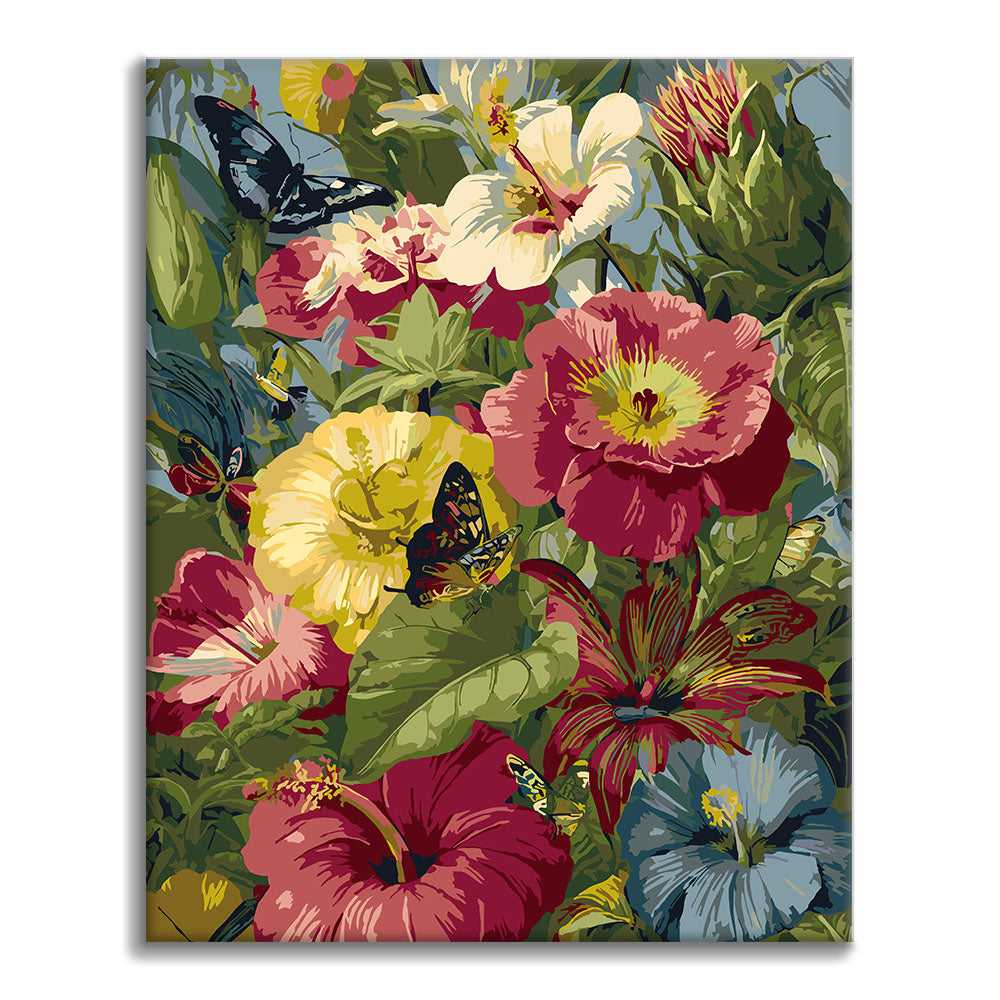 Tropiska blommor och fjärilar - Måla efter siffror