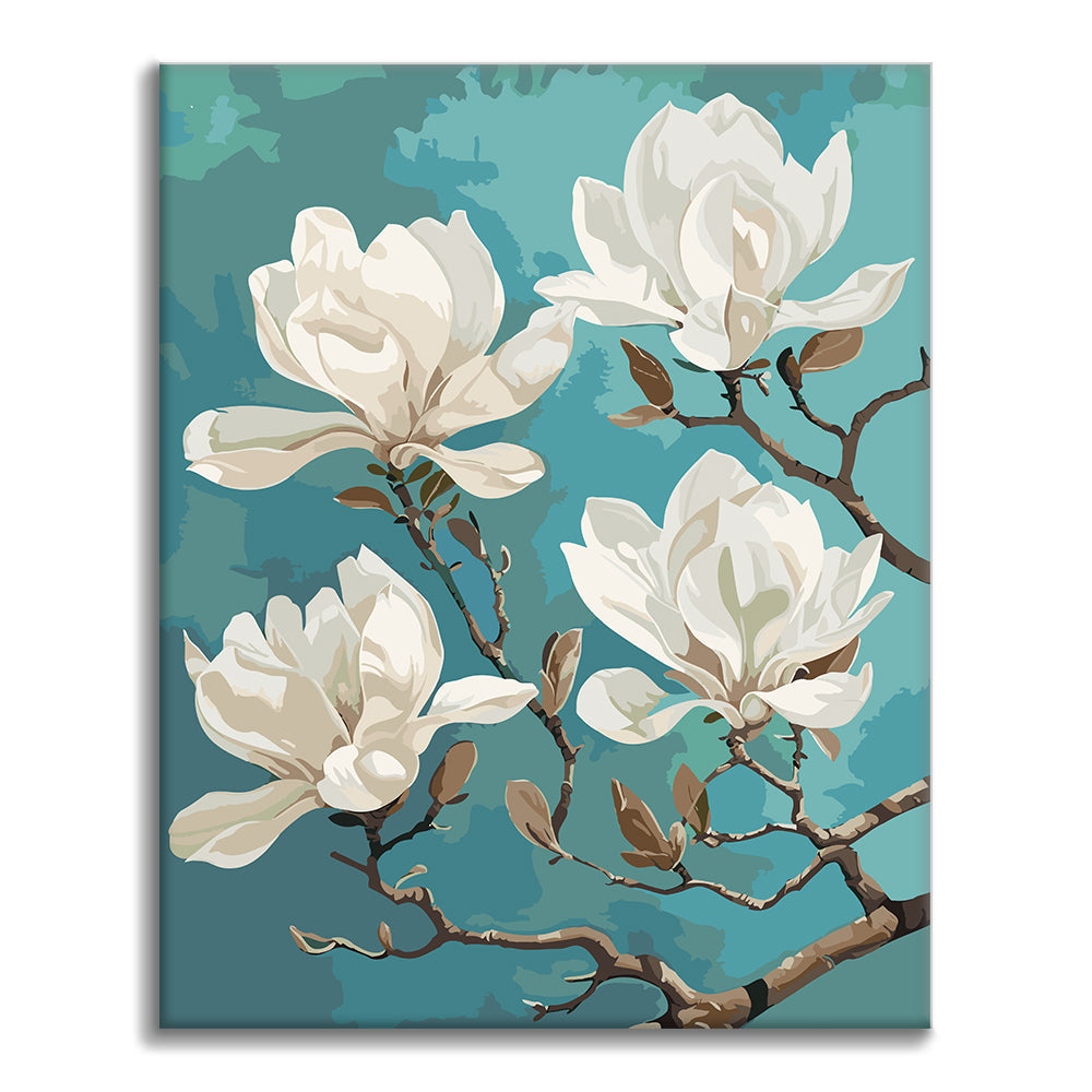 Närbild av vit magnolia - Måla efter siffror