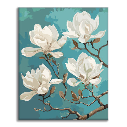 Närbild av vit magnolia - Måla efter siffror