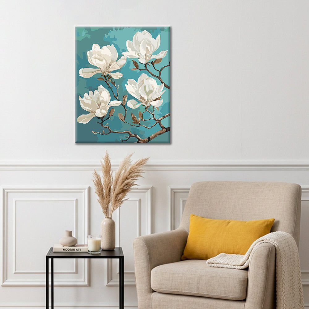 Närbild av vit magnolia - Måla efter siffror