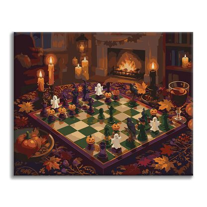 Halloween Chess vid den öppna spisen – Måla efter nummer