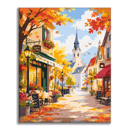 Sunny Autumn Café Street – Måla efter nummer