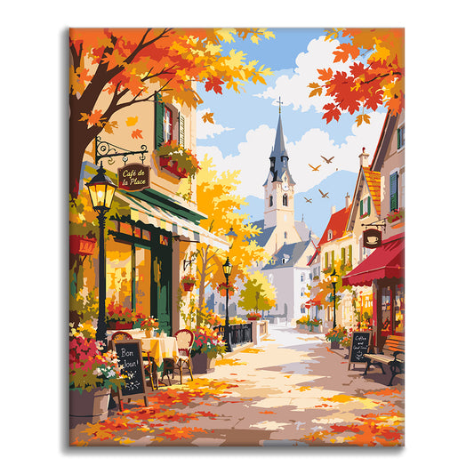 Sunny Autumn Café Street – Måla efter siffror