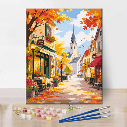 Sunny Autumn Café Street – Måla efter nummer