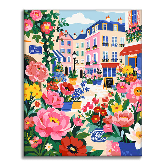 Blomsterfylld parisisk gata – Måla efter siffror