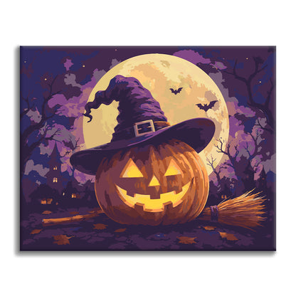 Jack-o-Lantern i en häxhatt – Måla efter nummer