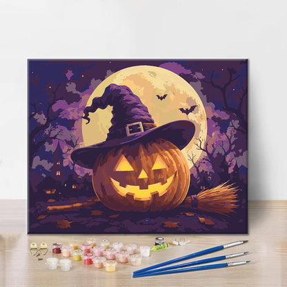 Jack-o-Lantern i en häxhatt – Måla efter nummer